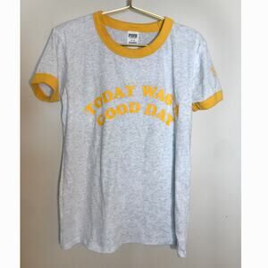 PINK Victoria's Secret Today Was A Good Day Graphic T-Shirt M Gray Yellow